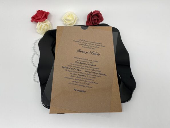 Invitatii nunta plexiglass plic negru argintiu