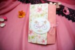 Invitatii nunta roz somon model floral si bicicleta