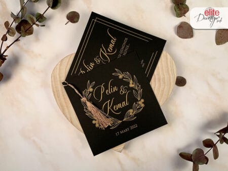 Invitatii nunta printata cu auriu neagra eleganta cu canaf