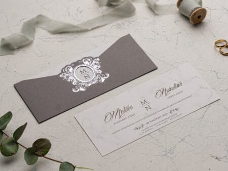 Invitatii nunta nuanta gri cu argintiu personalizare inclusa