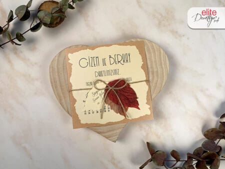 Invitatii nunta model cu frunze cu fundita eleganta