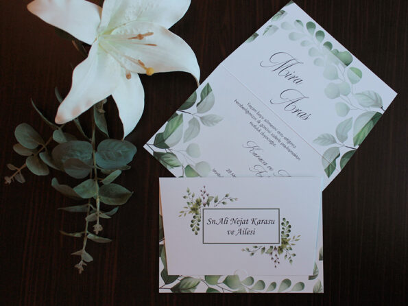 Invitatii nunta cu frunze de eucalipt nuanta verde