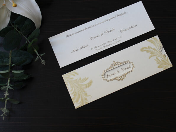 Invitatii nunta nuanta auriu model clasic imprimare inclusa in pret