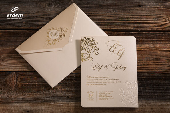 Invitatii nunta lux cu print auriu din carton gros eleganta