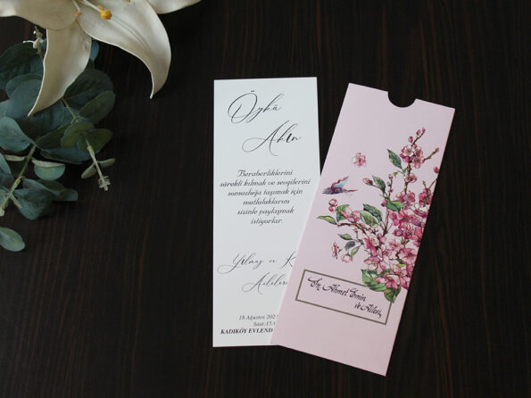 Invitatii nunta roz cu flori de cires personalizare inclusa