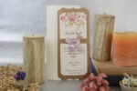 Invitatii nunta craft cu panglica roz si plic ivorie