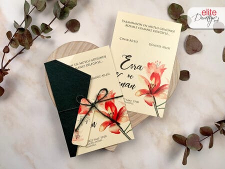 Invitatii nunta model flori verde crem portocaliu