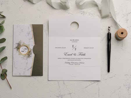 Invitatii nunta verde cu frunze de eucalipt carton gros