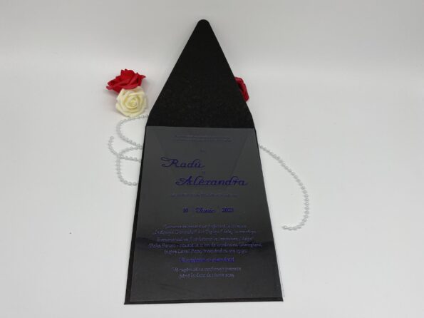 Invitatii nunta plexiglasss cu plic negru dreptunghiular