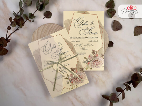 Invitatii nunta crem elegante cu foaie de calc