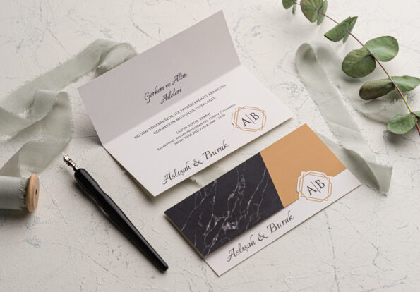 Invitatii nunta eleganta nuanta negru cu auriu