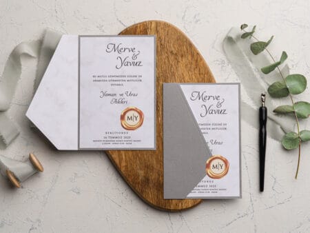 Invitatii nunta gri eleganta din carton gros