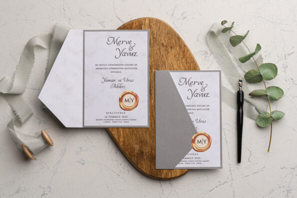 Invitatii nunta gri eleganta din carton gros