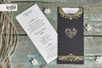 Invitatii nunta negre model auriu floral