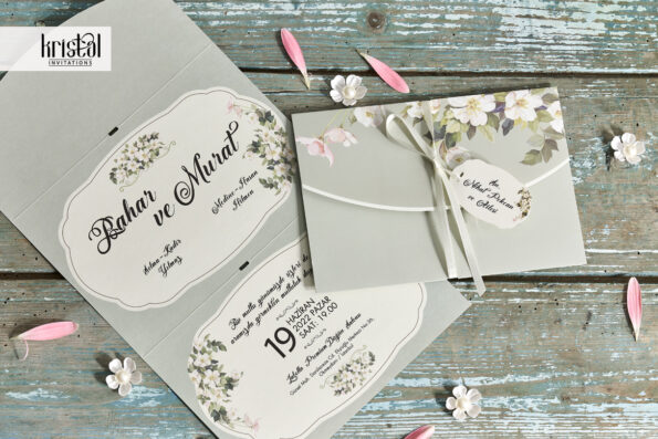 Invitatii nunta eleganta nuanta olive prinatat pe carton gros