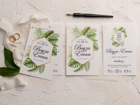 Invitatii nunta elaganta nunata verde si detalii aurii