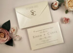 Invitatii nunta eleganta din carton sidef crem