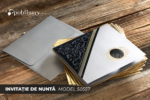 Invitatii nunta lux din carton gros nuanta negru si gri cu auriu