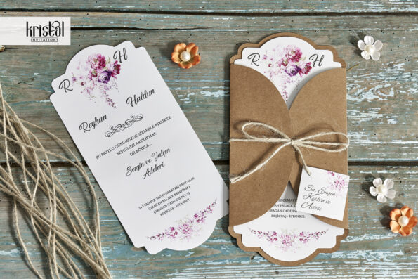 Invitatii nunta din carton craft printat cu flori
