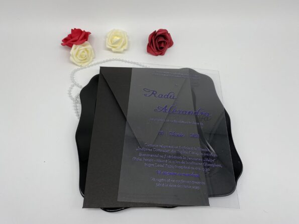 Invitatii nunta plexiglasss cu plic negru dreptunghiular