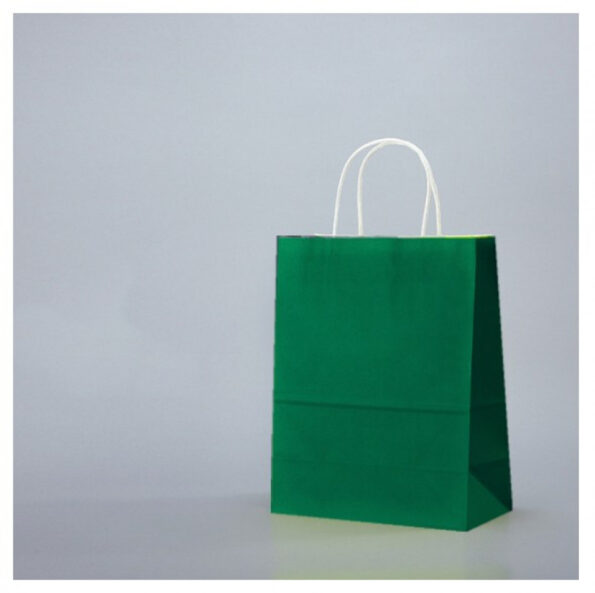 Pungi hartie alba colorate 100% verde inchis – 16X9X21 cm – 100 buc.