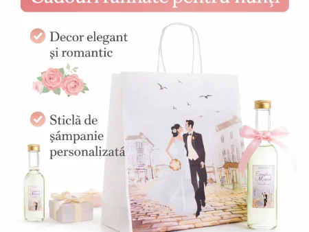 SET cadou nunta punga si sticla 200 ml