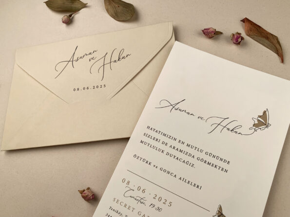 Invitații nunta maro elegante cu detaliu auriu - 12253-ella
