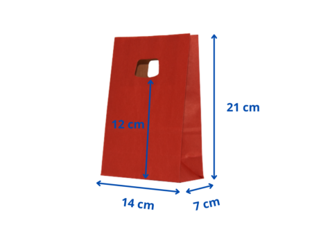 Punga hartie kraft cu maner decupat 14x7x21 cm ROSU