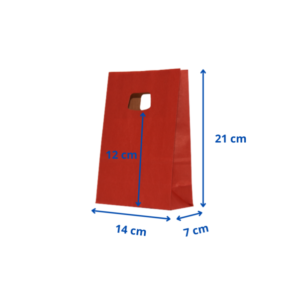 Punga hartie kraft cu maner decupat 14x7x21 cm ROSU