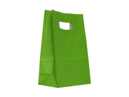 Punga hartie VERDE DESCHIS cu maner decupat 14x7x21cm