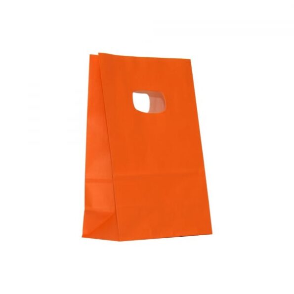 Punga hartie PORTOCALIU cu maner decupat 14x7x21cm