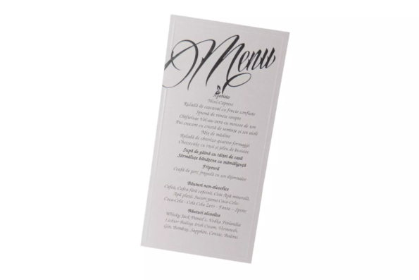 Meniu nunta elegant 17.6 x 17.5cm alb