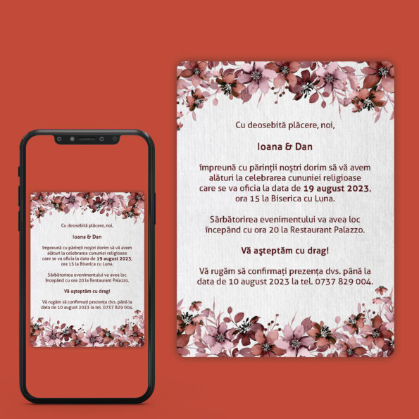 Invitatie digitala nunta cu flori