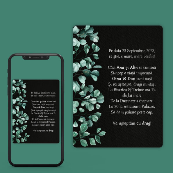 Invitatie digitala nunta cu frunze