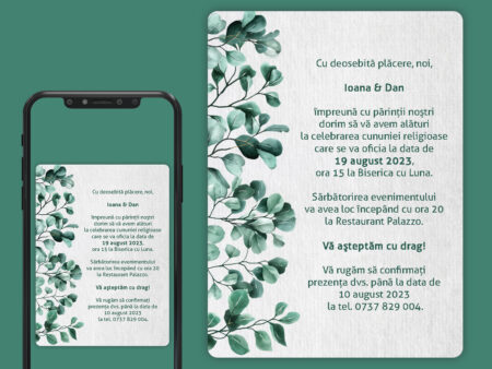 Invitatie digitala nunta cu frunze