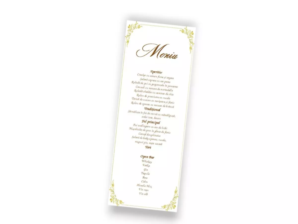 Meniu nunta elegant 7.5 × 20cm auriu