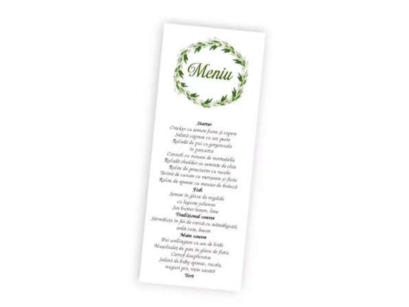 Meniu nunta elegant 7.5 × 20cm verde