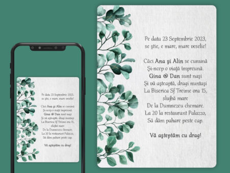 Invitatie digitala nunta cu frunze
