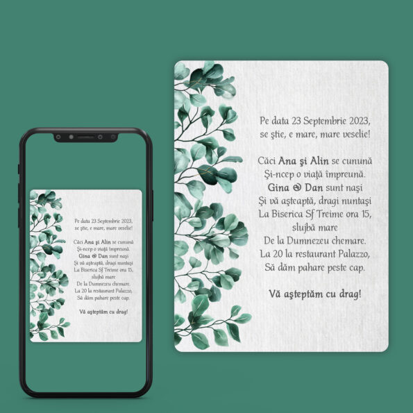 Invitatie digitala nunta cu frunze