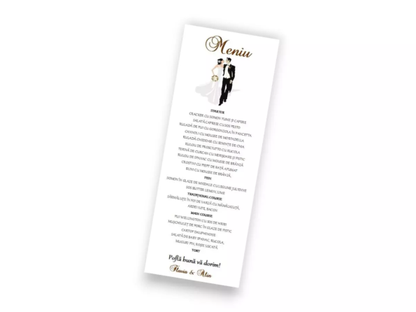 Meniu nunta elegant 7.5 × 20cm alb