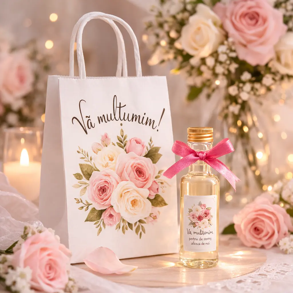 SET Marturie nunta 4 FlowerBouquet Pungi Sticle 200ml SET Marturie nunta 4 FlowerBouquet Pungi Sticle 200ml