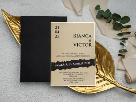 Invitatie nunta negru din carton 20x14cm ǀ e-Marturii.ro