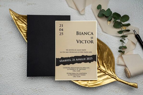 Invitatie nunta negru din carton 20x14cm ǀ e-Marturii.ro