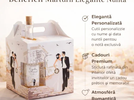SET Marturie nunta 2 Cutie mare Cutie prajituri 200g Sticla M447