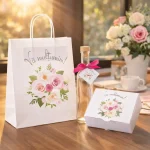 SET Marturie nunta FlowerBouquet 2 Punga Cutie prajituri 200g Sticla 200ml