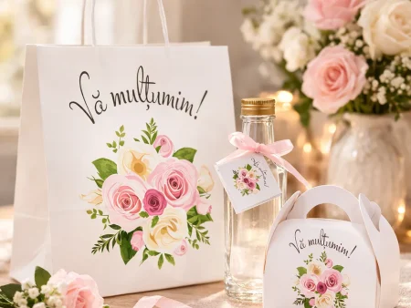 SET Marturie nunta FlowerBouquet 4 Punga Cutie prajituri
200g Sticla 200ml