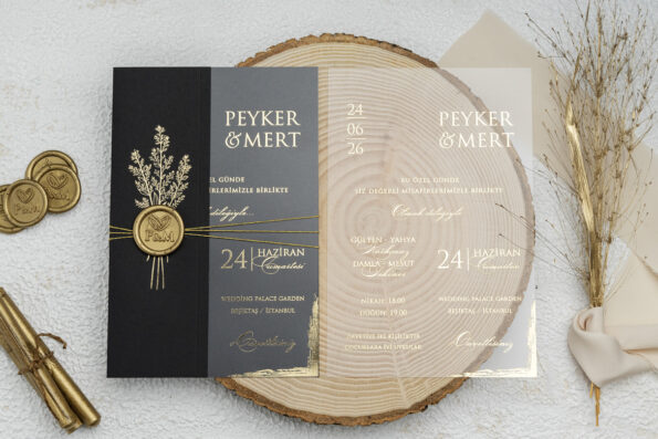 Invitatie nunta negru din plexiglas 15x10cm ǀ e-Marturii.ro