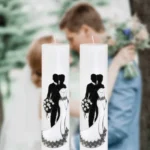 Set 2 lumanari nunta mire si mireasa alb negru | e-marturii.ro