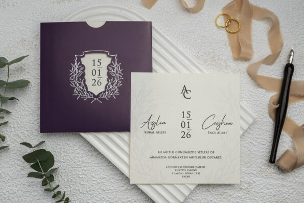 Invitatie nunta visiniu din carton 9×10