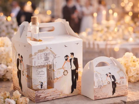 SET Marturie nunta 2 Cutie mare Cutie prajituri 200g Sticla M447